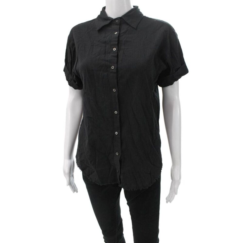 Line Womens Black Cotton Collared Short Sleeve Basic Button-Up Size XS